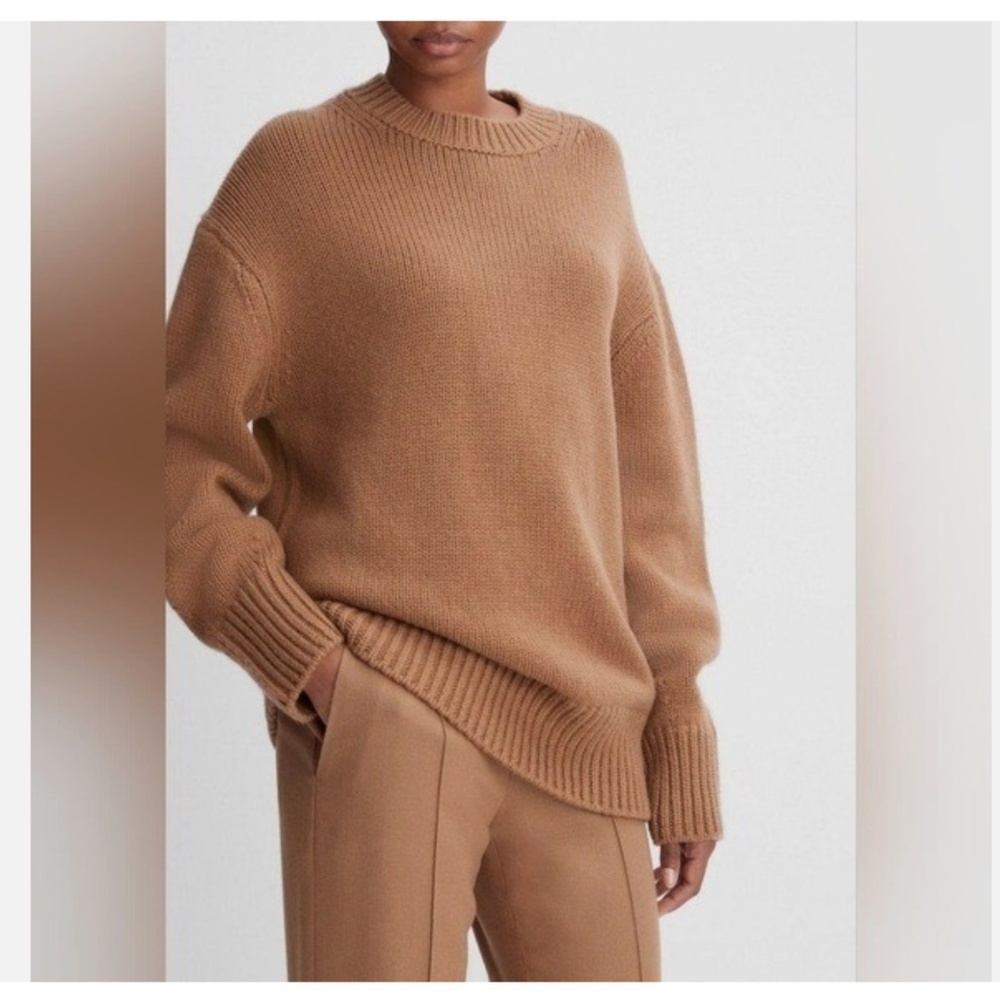 Vince Wool-cashmere Boyfriend Sweater In Tan Crewneck Size XXS